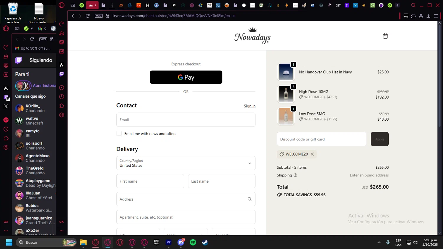 Nowadays THC Drink coupon code screenshot showing code Welcome20 applied at Nowadays THC Drink checkout page. Uploaded by SimplyCodes community member leonardocamacho2 on Oct 1, 2025