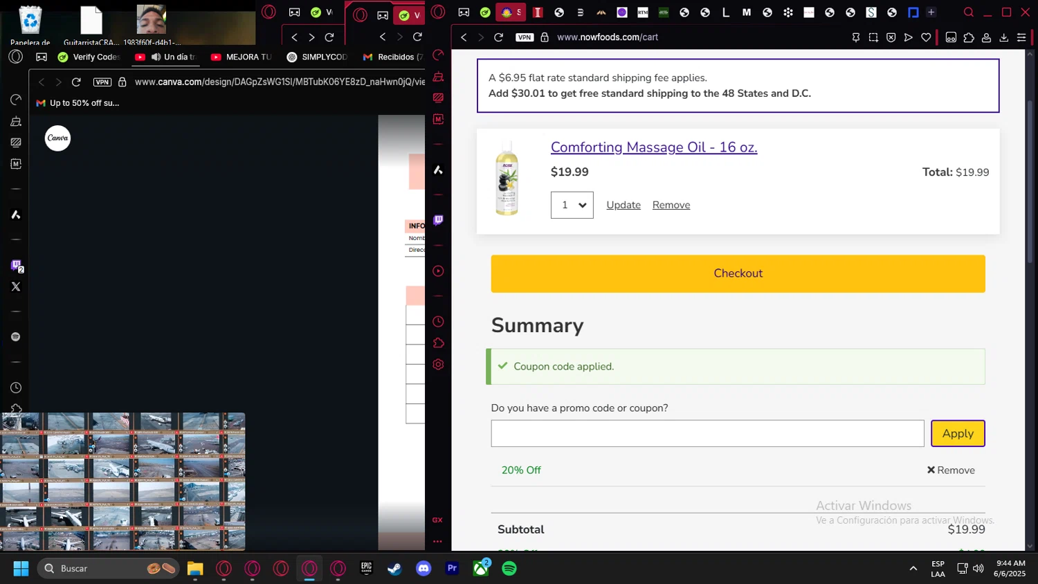 Now Foods coupon code screenshot showing code Lex applied at Now Foods checkout page. Uploaded by SimplyCodes community member Halanweik on Jun 6, 2025