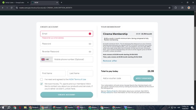 Now TV checkout page showing Now TV discount code box | Screenshot taken by SimplyCodes community member on Aug 11, 2025