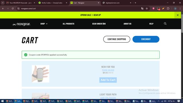 Noxgear checkout page showing Noxgear coupon code box | Screenshot taken by SimplyCodes community member on Jul 5, 2025