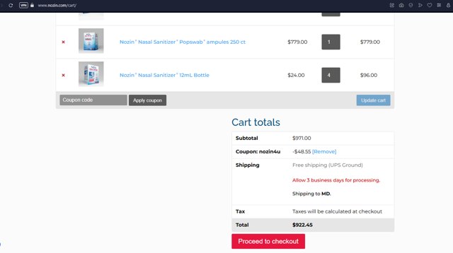 Nozin checkout page showing Nozin coupon code box | Screenshot taken by SimplyCodes community member on May 18, 2025