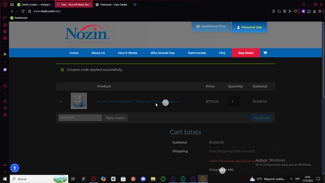 Nozin checkout page showing Nozin coupon code box | Screenshot taken by SimplyCodes community member on May 18, 2025