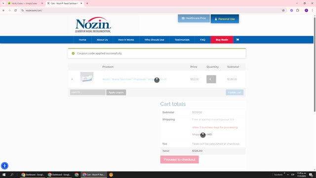 Nozin checkout page showing Nozin coupon code box | Screenshot taken by SimplyCodes community member on May 18, 2025