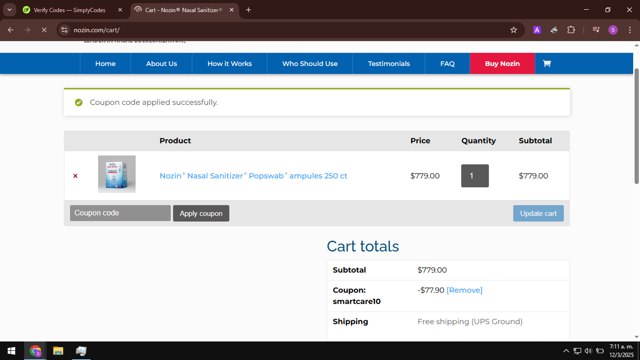 Nozin checkout page showing Nozin coupon code box | Screenshot taken by SimplyCodes community member on Mar 12, 2025