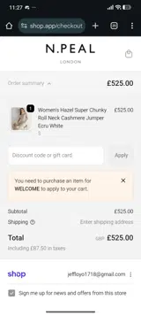 Welcome coupon verification screenshot
