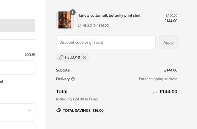 NRBY Clothing checkout page showing NRBY Clothing promo code box | Screenshot taken by SimplyCodes community member on May 18, 2025