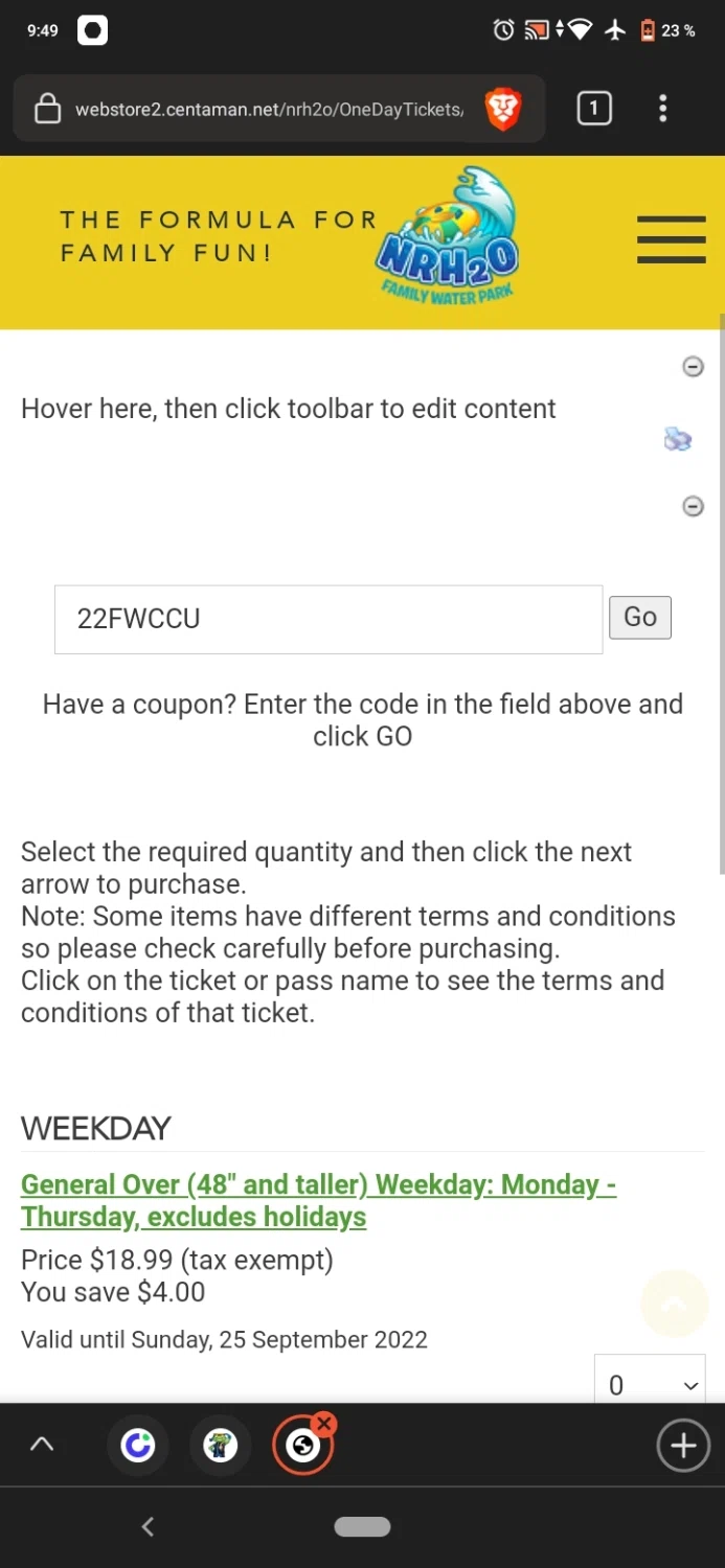 NRh2o checkout page showing NRh2o promo code box | Screenshot taken by SimplyCodes community member on Jun 26, 2022