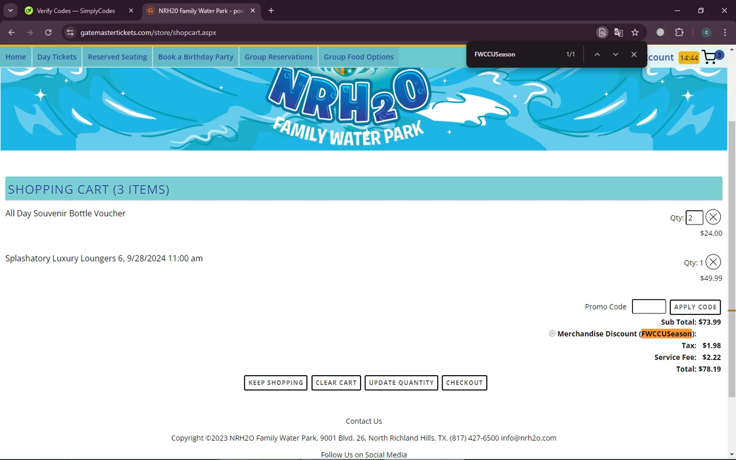 NRh2o checkout page showing NRh2o promo code box | Screenshot taken by SimplyCodes community member on Sep 26, 2024