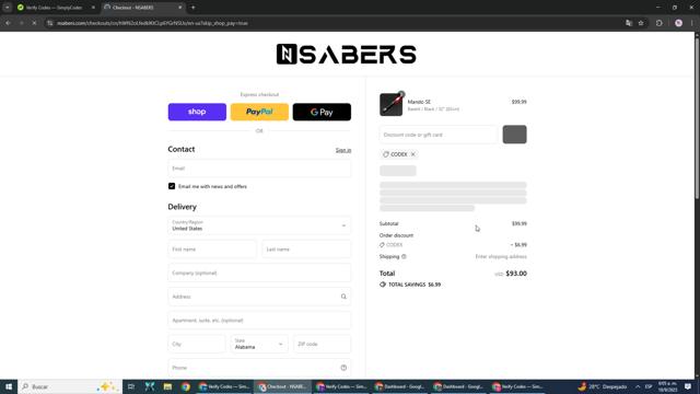 Nsabers checkout page showing Nsabers discount code box | Screenshot taken by SimplyCodes community member on Sep 10, 2025