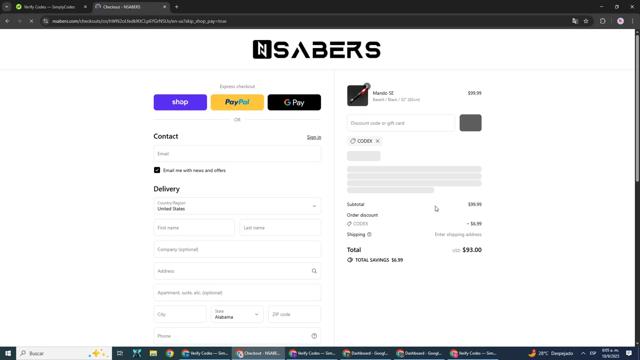 Nsabers checkout page showing Nsabers discount code box | Screenshot taken by SimplyCodes community member on Sep 10, 2025