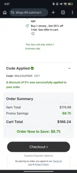 NHLCOUPON5 coupon verification screenshot
