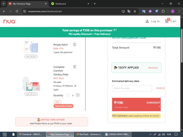 Nua checkout page showing Nua coupon code box | Screenshot taken by SimplyCodes community member on Aug 14, 2025