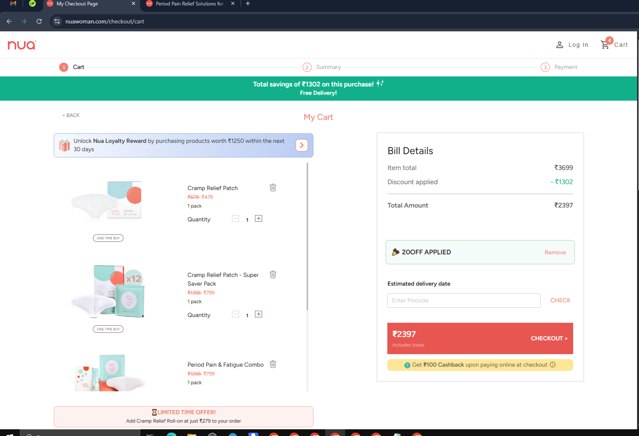Nua checkout page showing Nua coupon code box | Screenshot taken by SimplyCodes community member on May 17, 2025