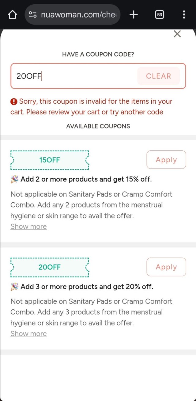 Nua checkout page showing Nua coupon code box | Screenshot taken by SimplyCodes community member on Jun 28, 2025