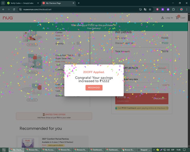 Nua checkout page showing Nua coupon code box | Screenshot taken by SimplyCodes community member on Jul 27, 2025
