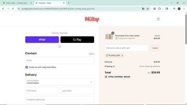 Nuby checkout page showing Nuby discount code box | Screenshot taken by SimplyCodes community member on Sep 7, 2025