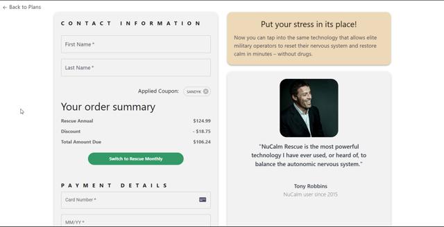NuCalm checkout page showing NuCalm promo code box | Screenshot taken by SimplyCodes community member on Jul 22, 2025