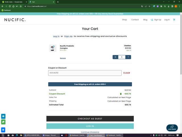 Nucific checkout page showing Nucific coupon code box | Screenshot taken by SimplyCodes community member on Aug 10, 2025