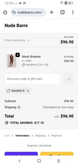 RAVEN15 coupon verification screenshot