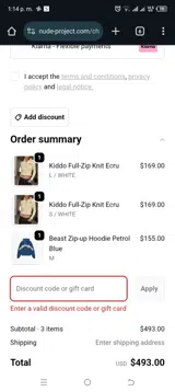 Nude Project coupon verification screenshot