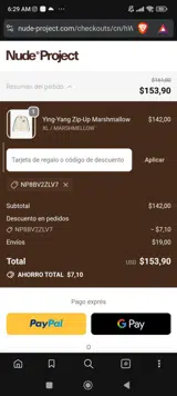 Nude Project coupon verification screenshot