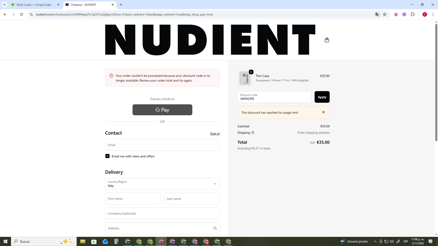 Nudient discount code screenshot showing code J4XNGJRS applied at Nudient checkout page. Uploaded by SimplyCodes community member TOROREX250 on Nov 3, 2025