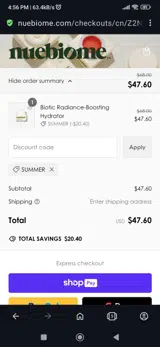 Nuebiome15 coupon verification screenshot