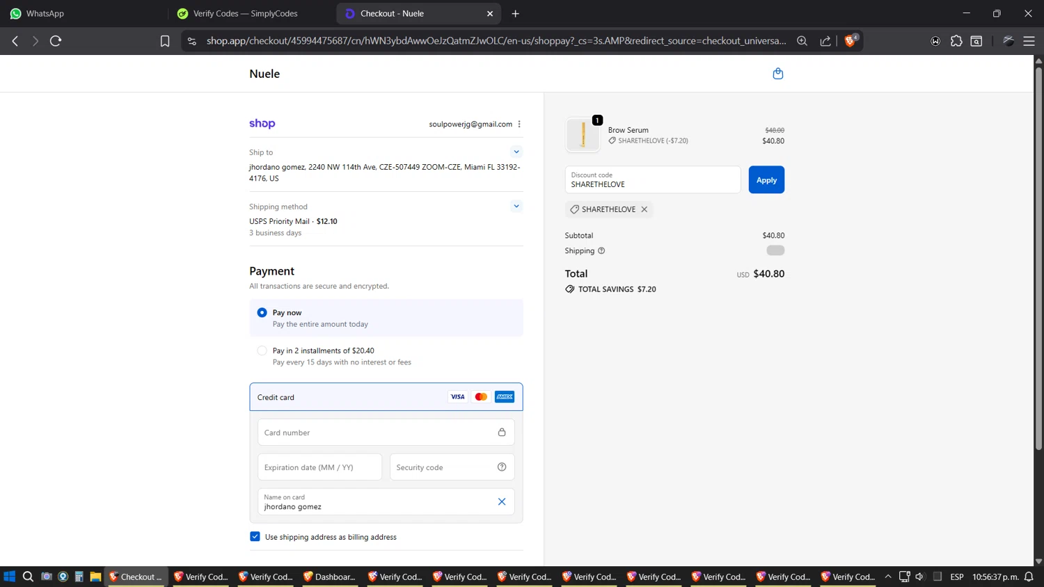 Nuele Hair promo code screenshot showing code SHARETHELOVE applied at Nuele Hair checkout page. Uploaded by SimplyCodes community member SimplyGOAT on Oct 11, 2025
