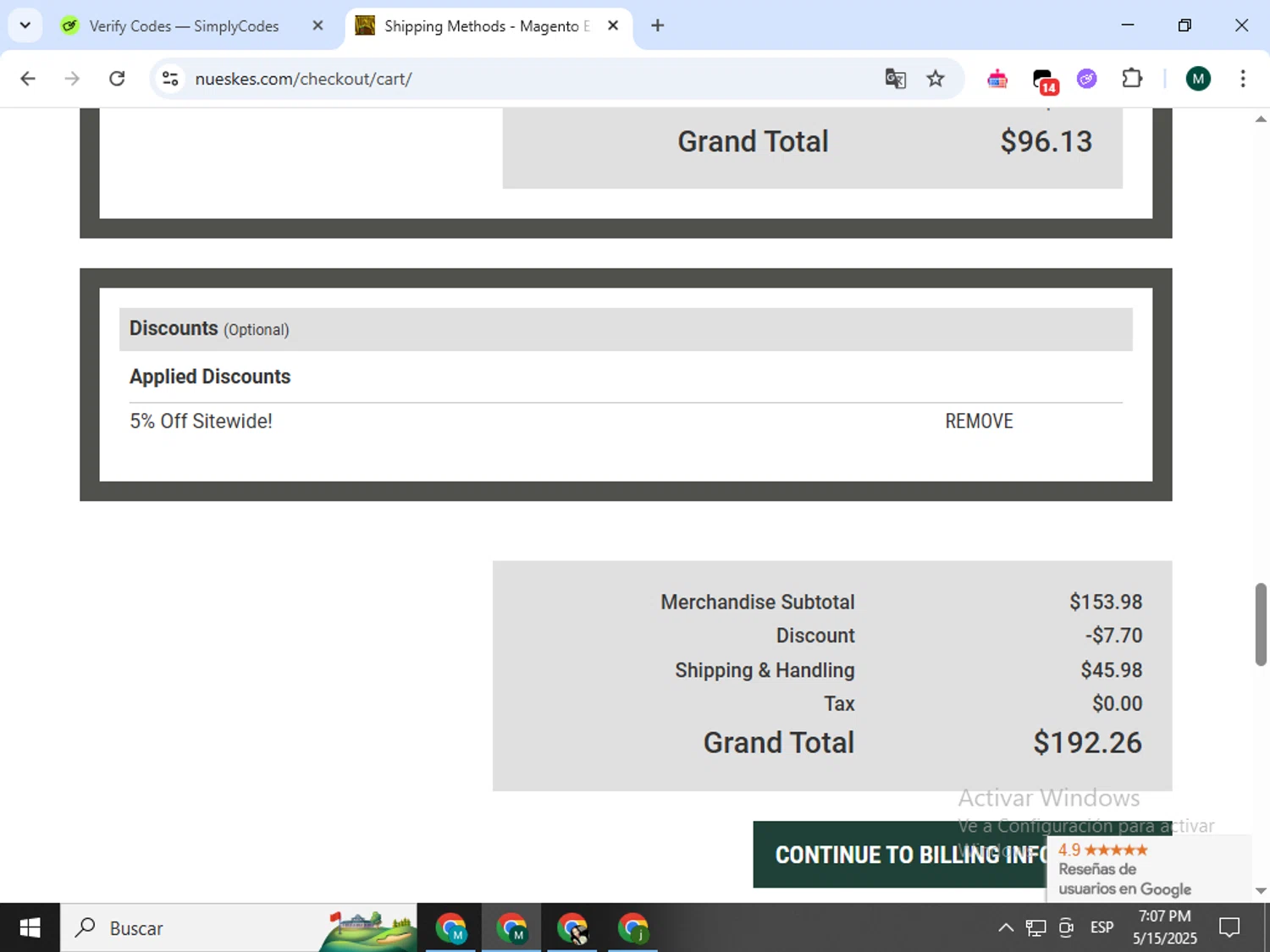 Nueske's discount code screenshot showing code GIFT5 applied at Nueske's checkout page. Uploaded by SimplyCodes community member Jorgeluisvera on May 15, 2025