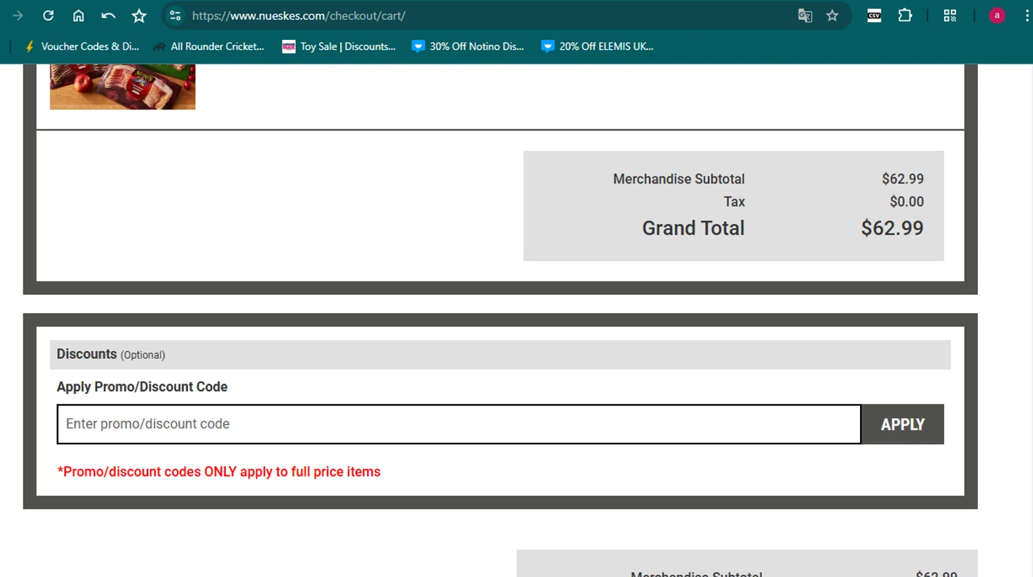 Nueske's checkout page showing Nueske's discount code box | Screenshot taken by SimplyCodes community member on Dec 15, 2025