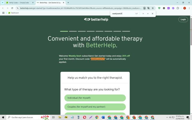 NuggMD checkout page showing NuggMD promo code box | Screenshot taken by SimplyCodes community member on Jun 22, 2025