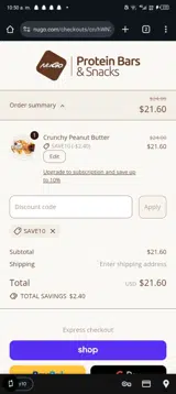 SAVE10 coupon verification screenshot