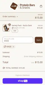 KINZE coupon verification screenshot