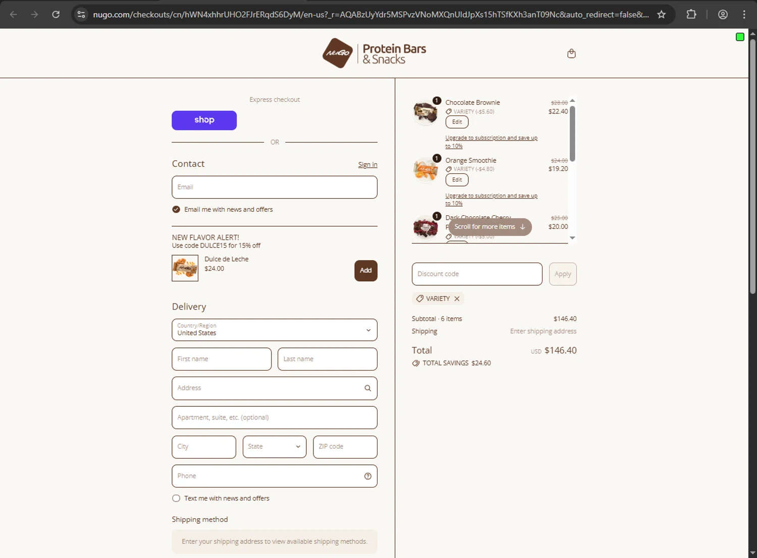 NuGo Nutrition Bars promo code screenshot showing code variety applied at NuGo Nutrition Bars checkout page. Uploaded by SimplyCodes community member kaiserser on Nov 6, 2025