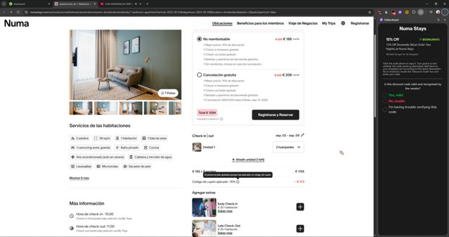 Numa Stays checkout page showing Numa Stays promo code box | Screenshot taken by SimplyCodes community member on Aug 23, 2025