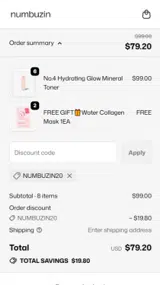 Numbuzin US coupon verification screenshot