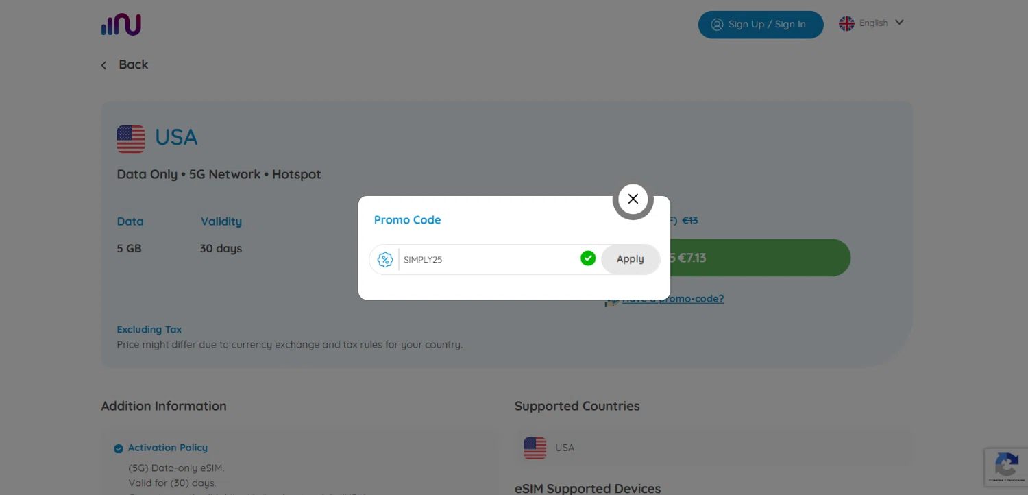 Numero eSIM promo code screenshot showing code SIMPLY25 applied at Numero eSIM checkout page. Uploaded by SimplyCodes community member ESTHER3121 on Nov 1, 2025