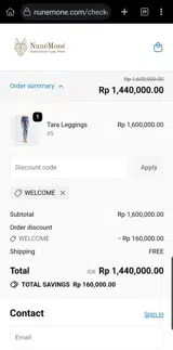 WELCOME coupon verification screenshot
