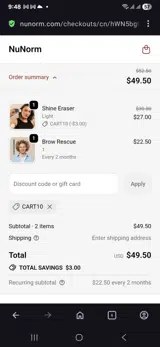 Cart10 coupon verification screenshot