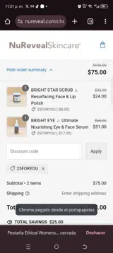 NuRevealSKINCARE coupon verification screenshot