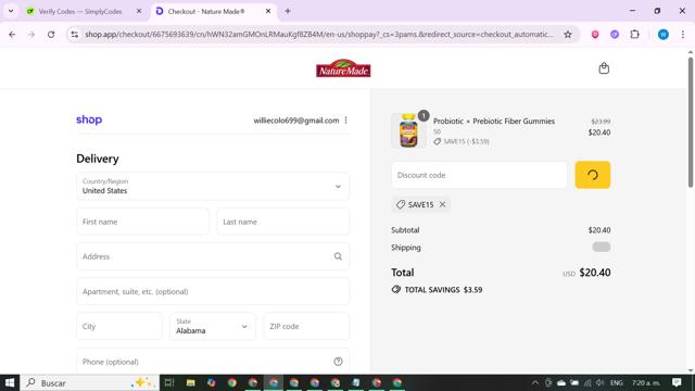 Nurish by Nature Made checkout page showing Nurish by Nature Made promo code box | Screenshot taken by SimplyCodes community member on Sep 16, 2025