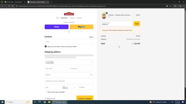 Nurish by Nature Made checkout page showing Nurish by Nature Made promo code box | Screenshot taken by SimplyCodes community member on Sep 16, 2025