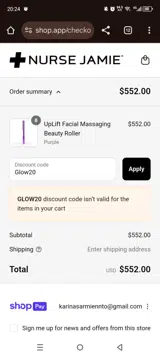 Glow20 coupon verification screenshot
