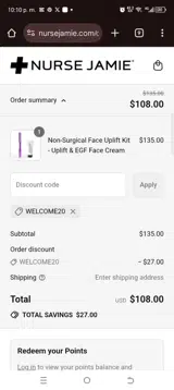 Welcome20 coupon verification screenshot