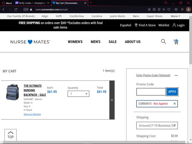 Nurse Mates checkout page showing Nurse Mates coupon code box | Screenshot taken by SimplyCodes community member on Mar 4, 2024