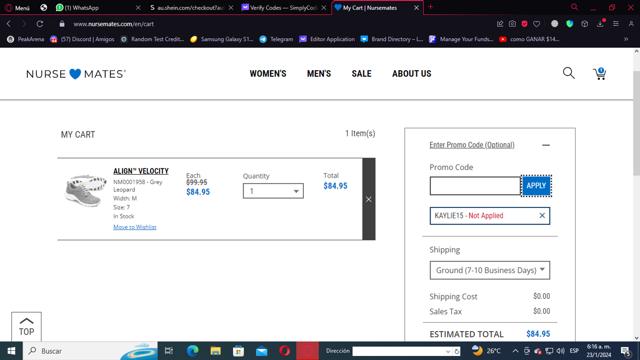 Nurse Mates checkout page showing Nurse Mates coupon code box | Screenshot taken by SimplyCodes community member on Jan 23, 2024