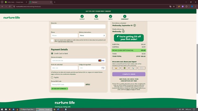 NurtureLife checkout page showing NurtureLife promo code box | Screenshot taken by SimplyCodes community member on Sep 2, 2025