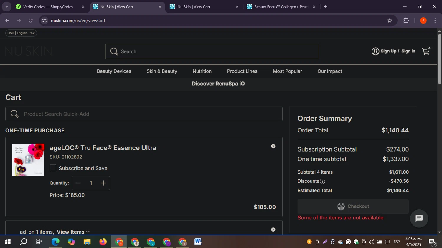 Nu Skin promo code screenshot showing code WINTER15 applied at Nu Skin checkout page. Uploaded by SimplyCodes community member CoinPro3144 on May 4, 2025