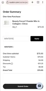 WINTER15 coupon verification screenshot