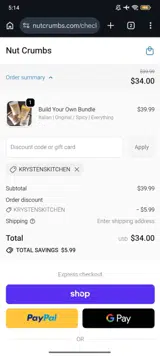 KRYSTENSKITCHEN coupon verification screenshot